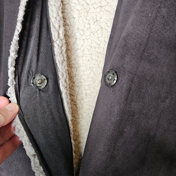 Pete & Greta JOHNNY WAS Coat M Sherpa Lined Brown Snap Closure Embroidered Long - Picture 5 of 11